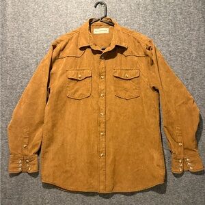 Bit & Bridle faux suede pearl snap shirt mens M brown tan button up soft western